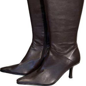 Brown Leather Boots - Mid Heel New